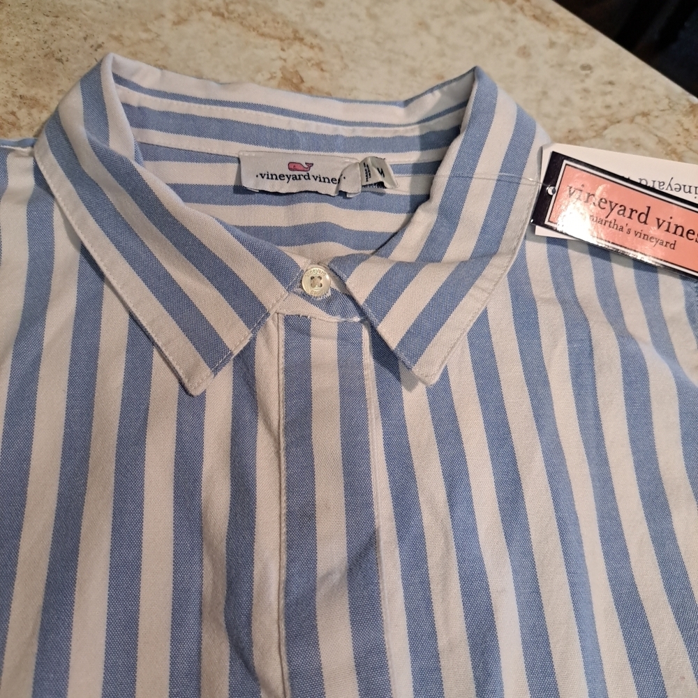 Vineyard Vines Sleeveless Popover Dress Collared Bayside Blue Stripe Sz M NWT - Picture 5 of 10